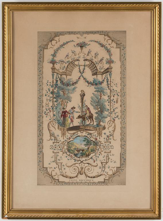 JEAN-ANTOINE WATTEAU, after. Two hand coloured 19th Century engravings.