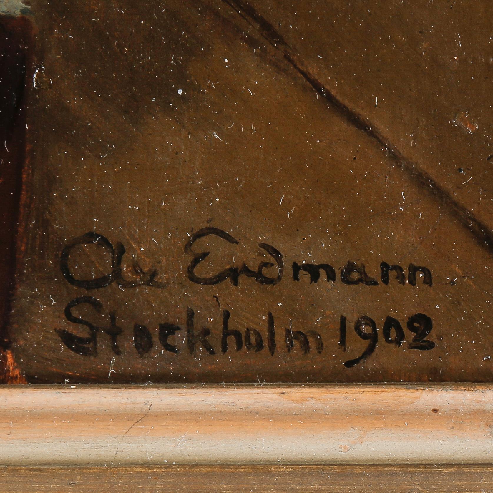 AXEL ERDMANN, olja på pannå, signerad och daterad Stockholm 1902.