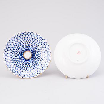 A 34-piece 'Cobalt Net' porcelain set for coffee and tea, Lomonosov, Soviet Union.