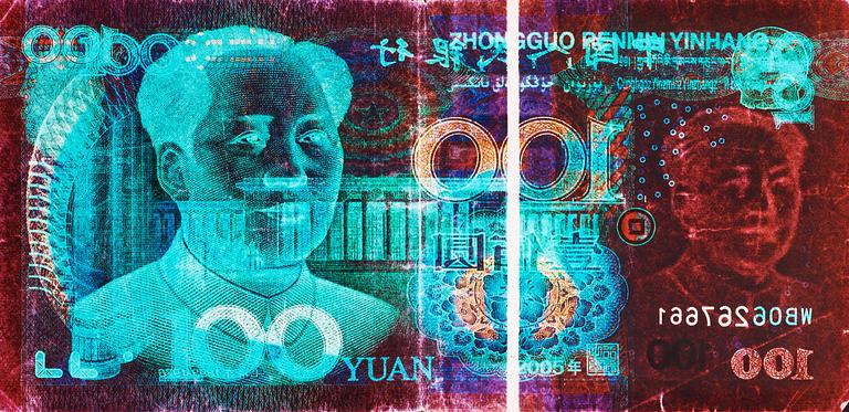 David LaChapelle, "Negative Currency: 100 Yuan used as Negative", 2010.