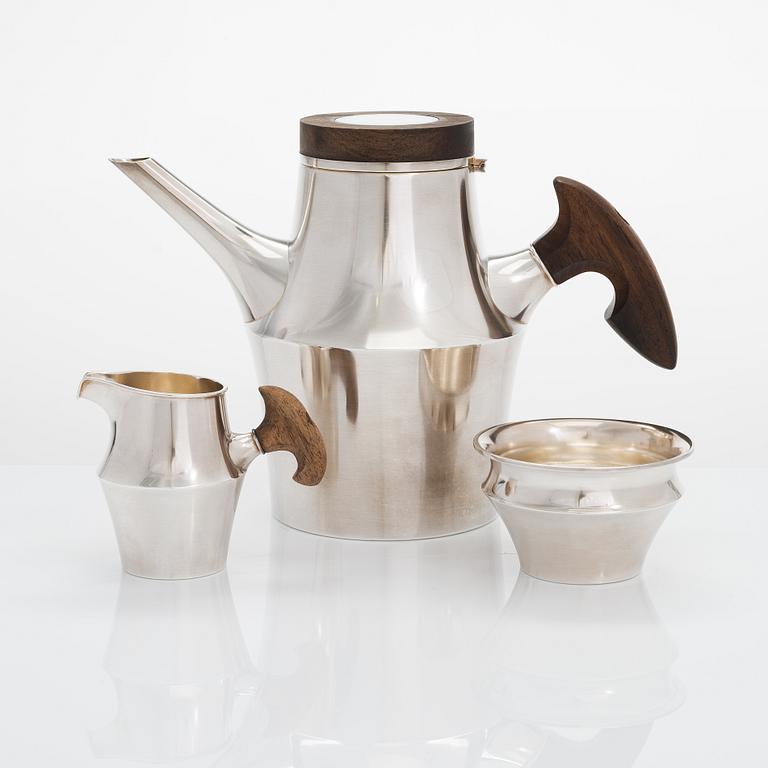 Tapio Wirkkala, A 3-piece 'TW176' silver coffee set, marked TW, Kultakeskus, Hämeenlinna, Finland 1966 and 1968.