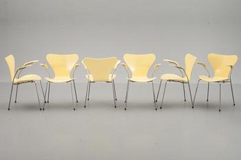 KARMSTOLAR, 6 st, "Sjuan", Arne Jacobsen för Fritz Hansen.