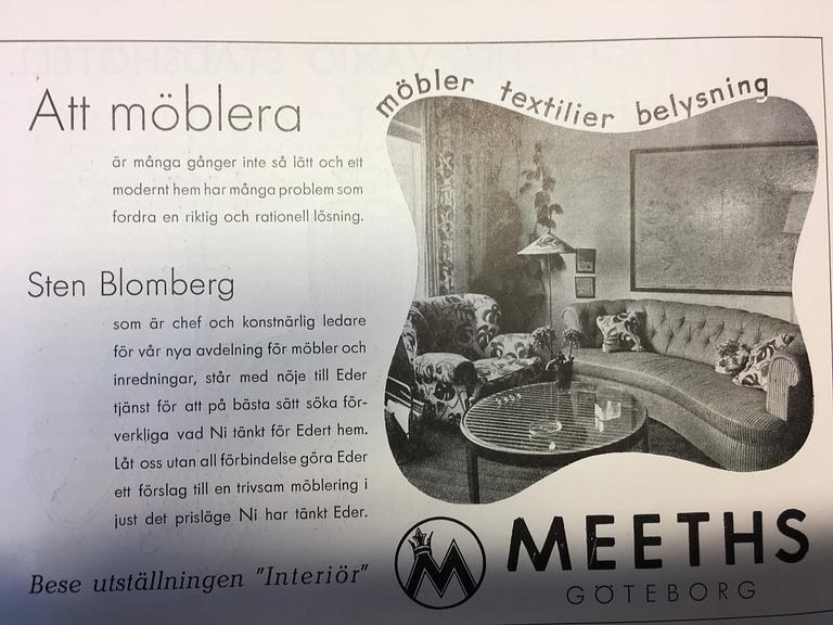 Sten Blomberg, tillskrivet, soffbord, Meeths, Göteborg 1940-tal.