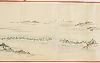 A Japanese Makimomo, ink and colour on paper, Meiji (1868-1912).