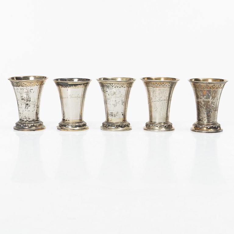 Ten Swedish silver beakers, mark of KG Markströms, Uppsala, some 1905.