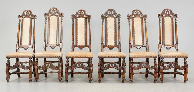 STOLAR, sex + två stycken. Omkring år 1700. Barock.