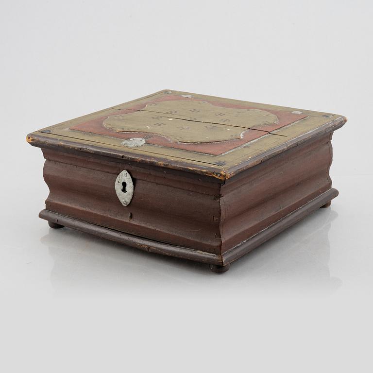 A wooden box, Sweden, dated 1776.
