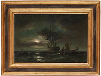 525. Anton Melbye, Ships in the moonlight.