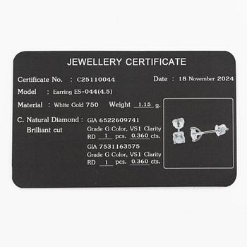 Örhängen 18K vitguld med briljantslipade diamanter, medföljande GIA dossier.
