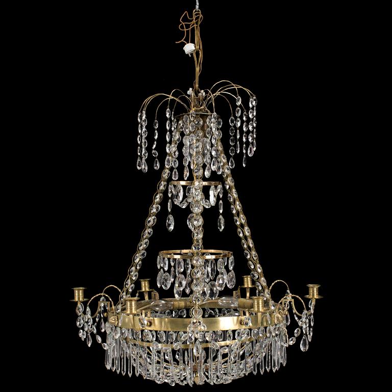 A late Gustavian circa 1800 six-light chandelier.