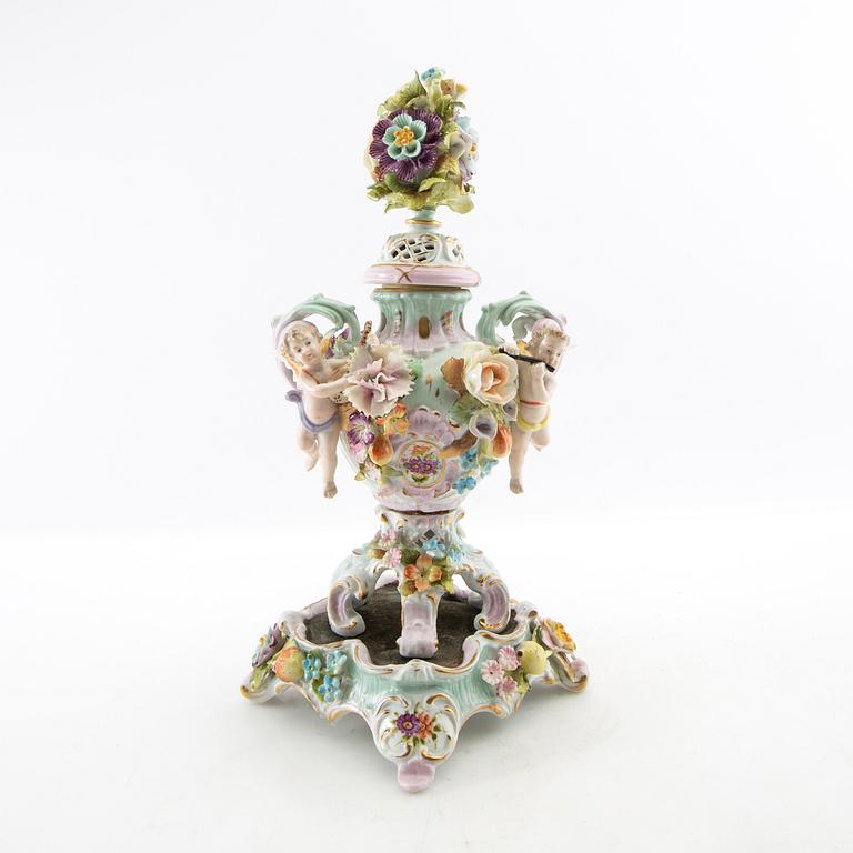Urn with pedestal Rococo style Schierholz Germany late 19th century porcelain.