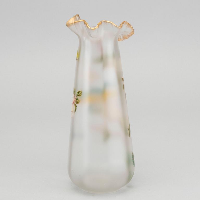 THEODORE LEGRAS, ascribed an Art Nouveau handpainted glass vase.