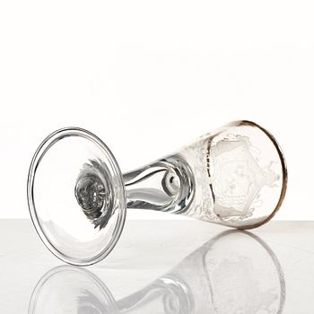 Spetsglas, graverat vapen för Lütkeman, 1700-tal.