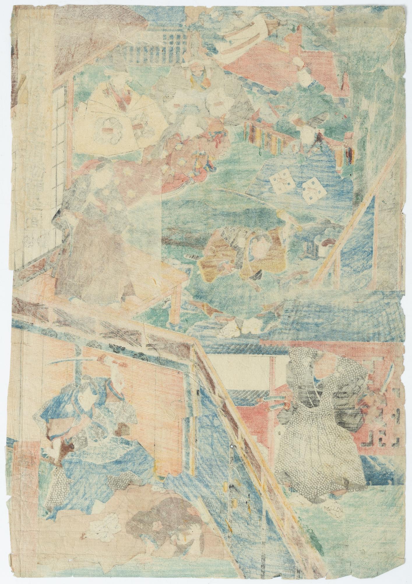 Träsnitt, fyra stycken, Japan, bland annat Ogata Gekko och Utagawa Kunisada.