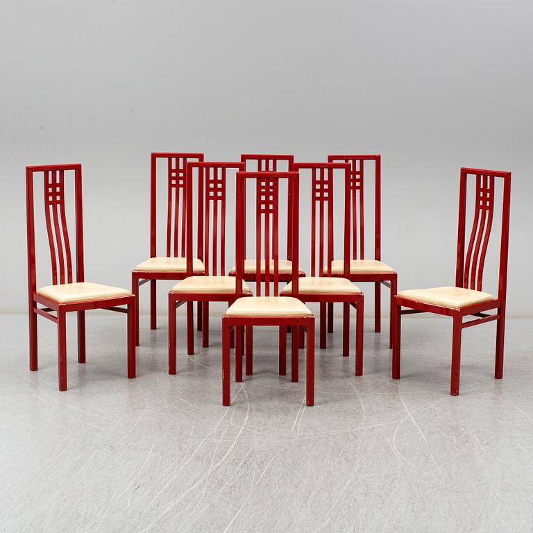 a set of eight chairs by Wards Atelier in the late 20th century.