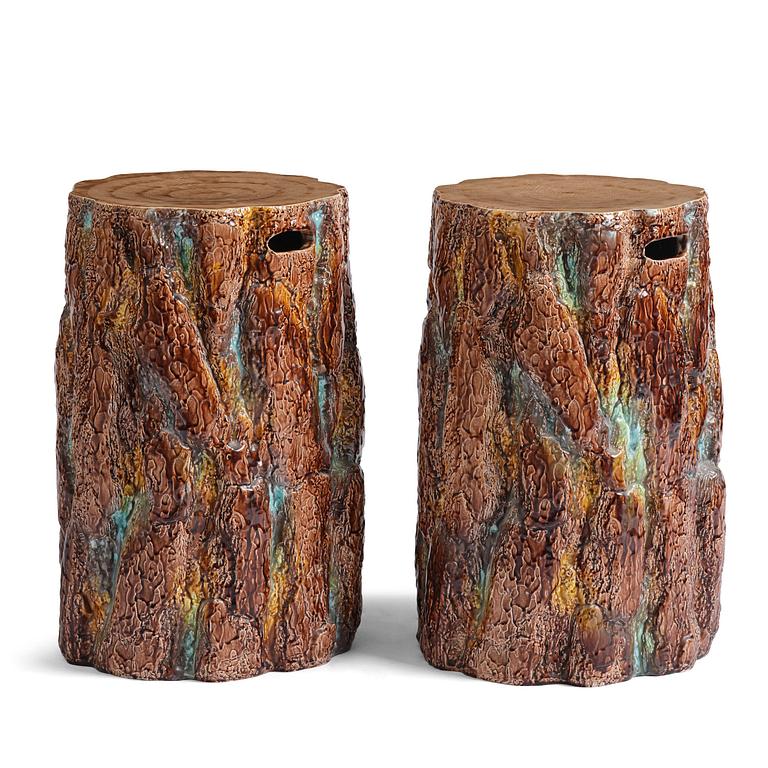 A pair of mayolica garden stools from Gustavsberg, late 19th century.