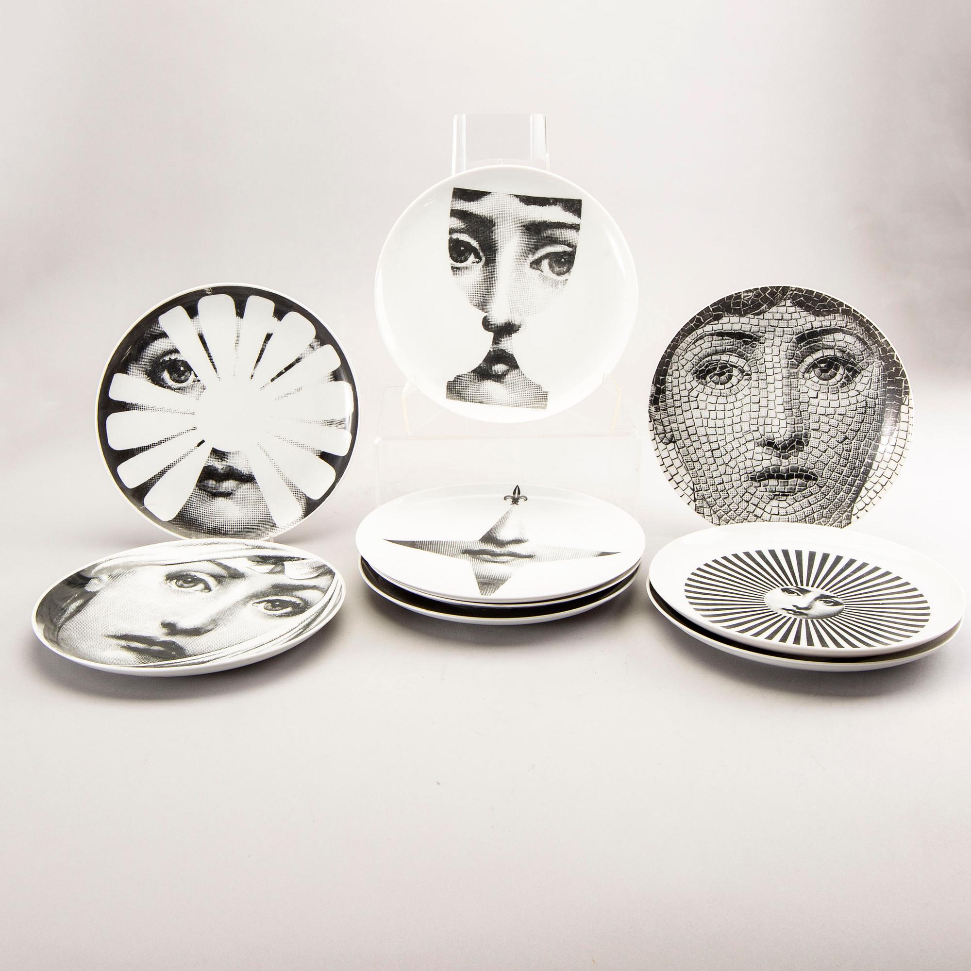 Piero Fornasetti, tallrikar, 14 st,  "Tema E Variazioni", Fornasetti, Italien.