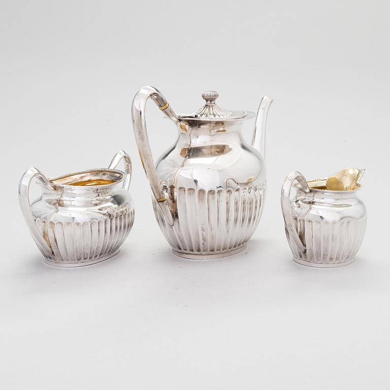 A three-piece gadrooned silver coffee set, Helsinki and Turku 1911 and 1914.