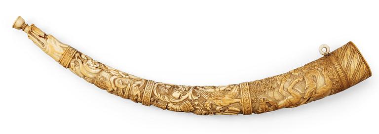 A bone horn, second half 19th century, presumably Dieppe.