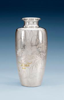 1306. A Japanese silver vase, signed, early 20th Century.