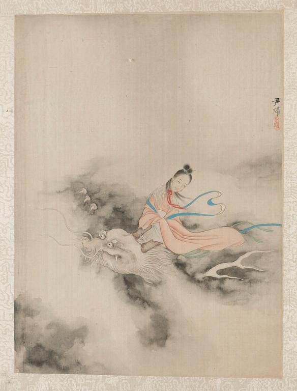 4 målningar på siden, Kina 1800/1900-tal.