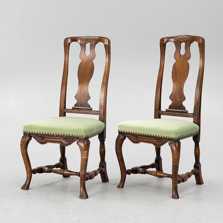 A pair of Swedish late Baroque chairs, Stockholm, mid 18th century,