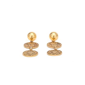 MOSCHINO cheap and chic, a pair of gold colored clip earrings.