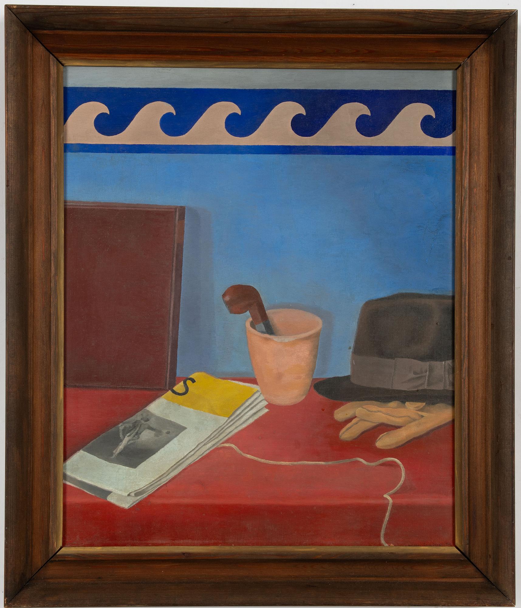 Erik Wessel-Fougstedt, Stilleben med hatt, pipa och tidning.