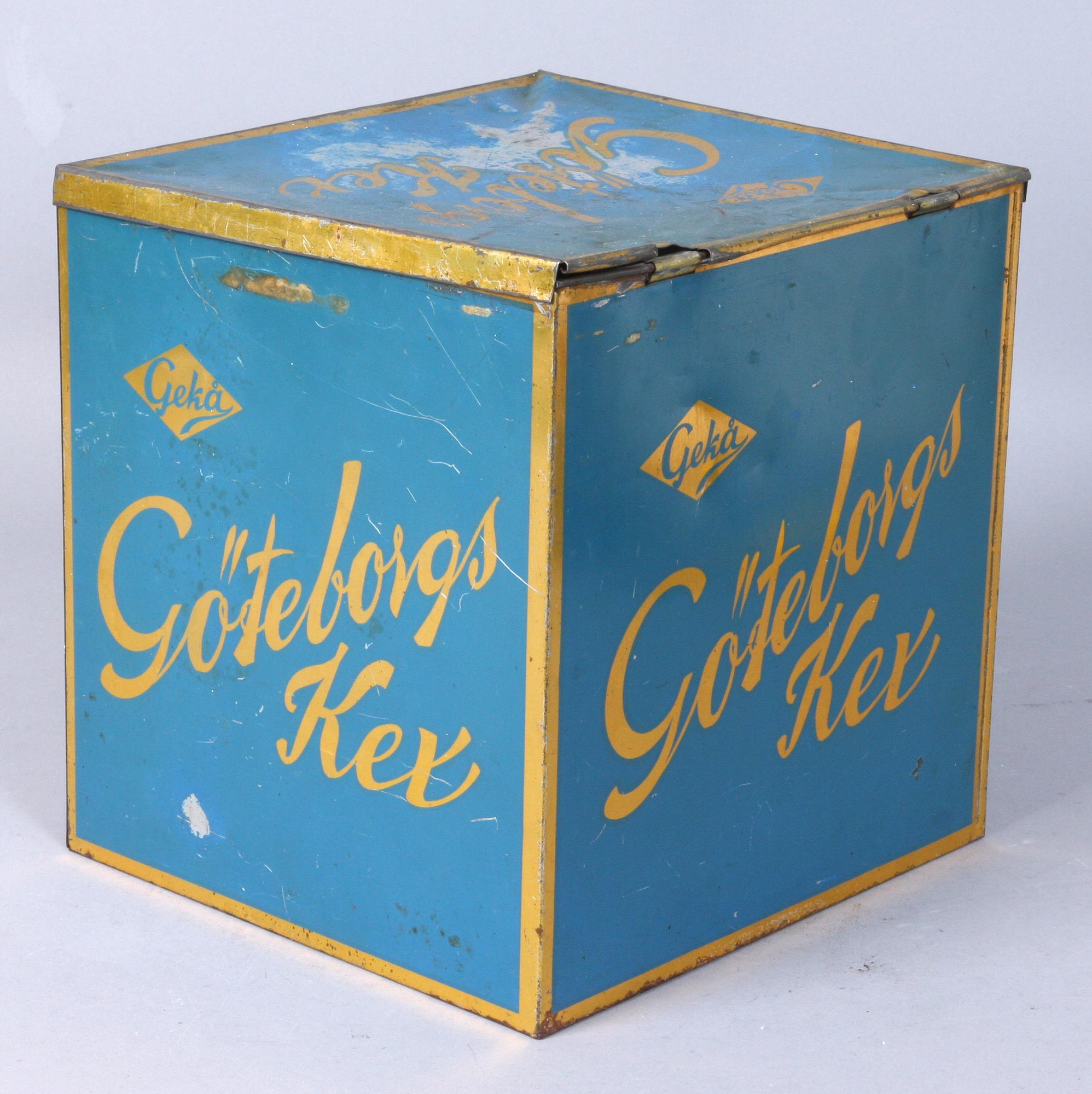 BURK, plåt samt glas, "Gekå Göteborgs Kex", 1900-tal.