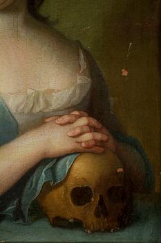 Per Krafft d.y. Attributed to, Vanitas with a young lady and skull.