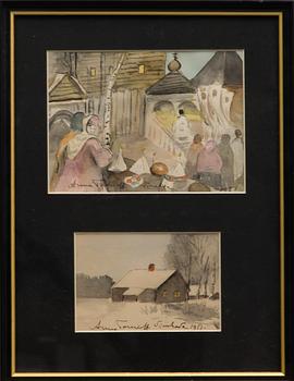 ANNA VYRUBOVA, vesivärejä, 2 kpl, signeerattu ja päivätty 1951.