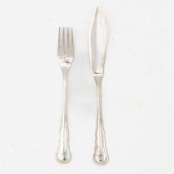 A set of twelve Swedish silver cutlery parts, model 'Hallbergs Chippendale', marks of CG Hallberg, Stockholm 1927-1936.