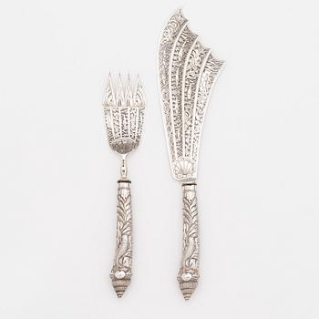 Fiskserveringsbestick, sterlingsilver, John Aldwinckle & Thomas Slater, London, 1889. I originaletui.