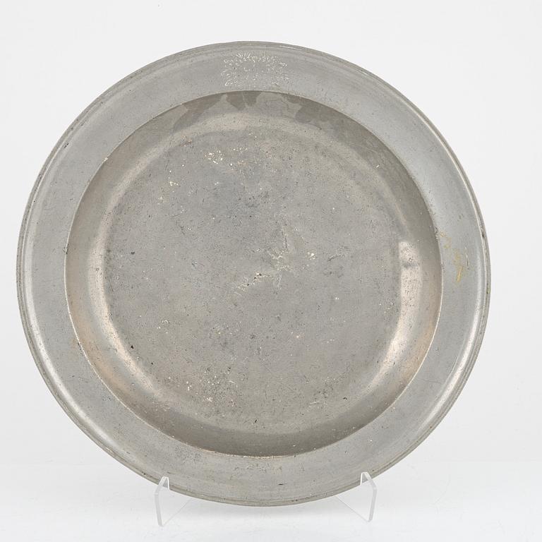 A group of eight Swedish pewter dishes, 18th-20th Century, including Mathias Norling, Jönköping, 1863.