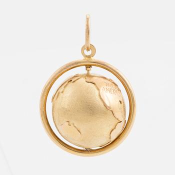 HÄNGE, i form av jordglob, 18K guld, roterande.