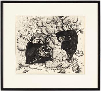 ULF RAHMBERG, mixed media with collage, signed with monogram on verso.