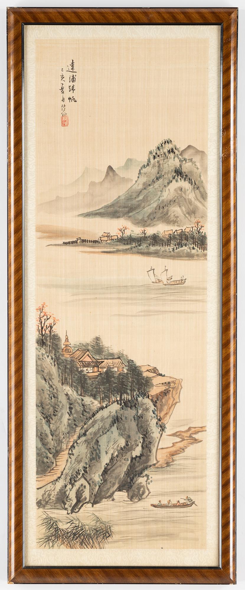 Målning, akvarell på siden. Med sigill och kalligrafi. Kina, 1900-talets början.