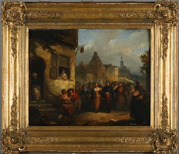 OKÄND KONSTNÄR, olja på pannå, signerad P Molyn och  daterad 1840.