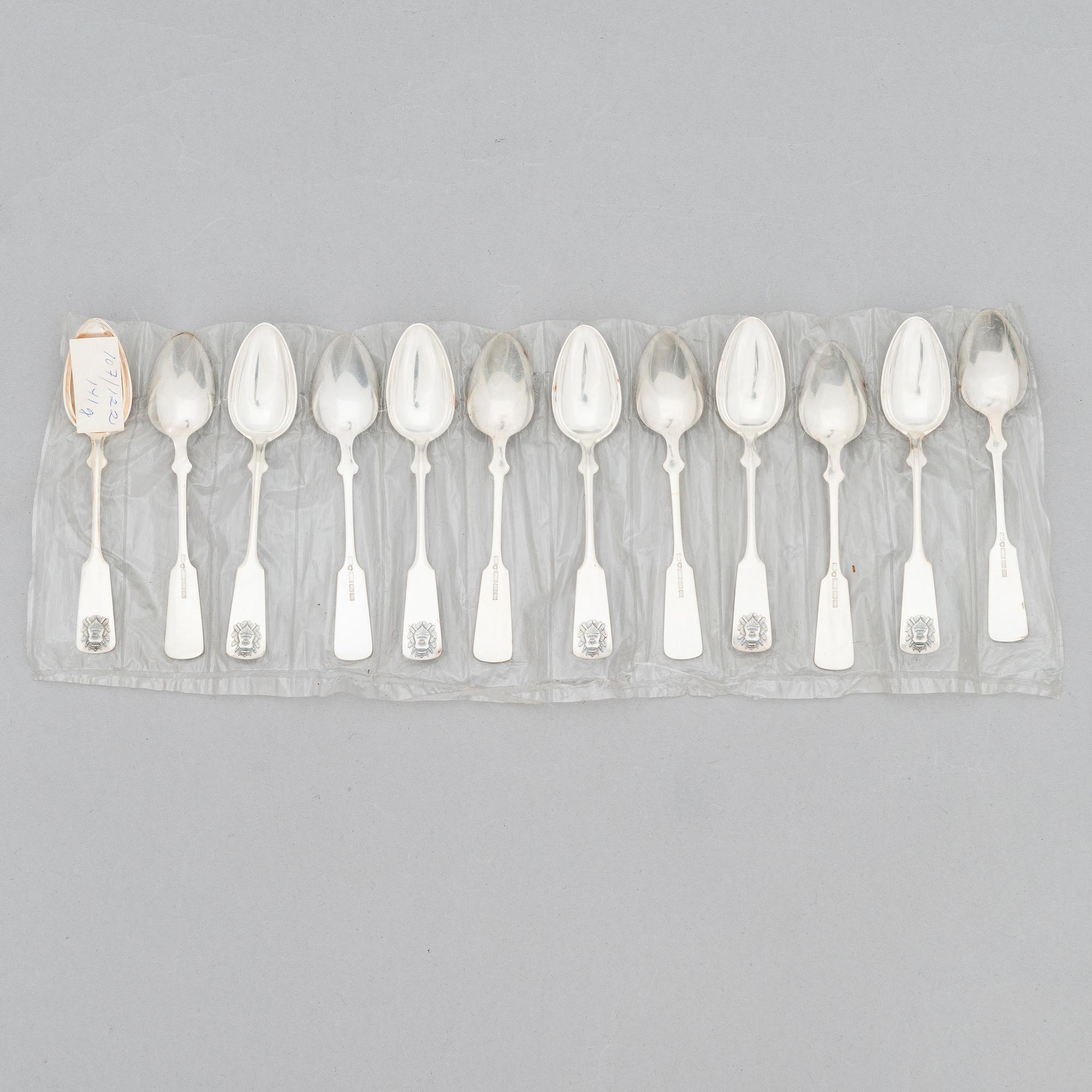 Coat of arms of Helsinki silver spoons, 39 pcs, Turku Finland 1936 - 1974.