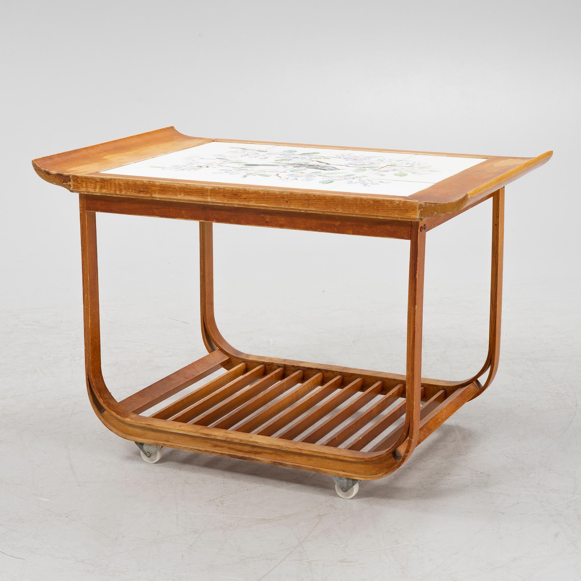 An elmwood serving trolley, Ferdinand Lundqvist, Gothenburg, 1940's/50's.