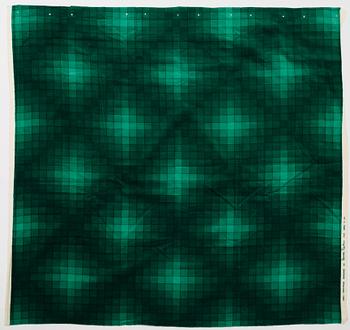 Verner Panton, CURTAINS, 3 PIECES, AND SAMPLERS, 10 PIECES.  Cotton velor. A variety of green nuances and patterns. Verner Panton.