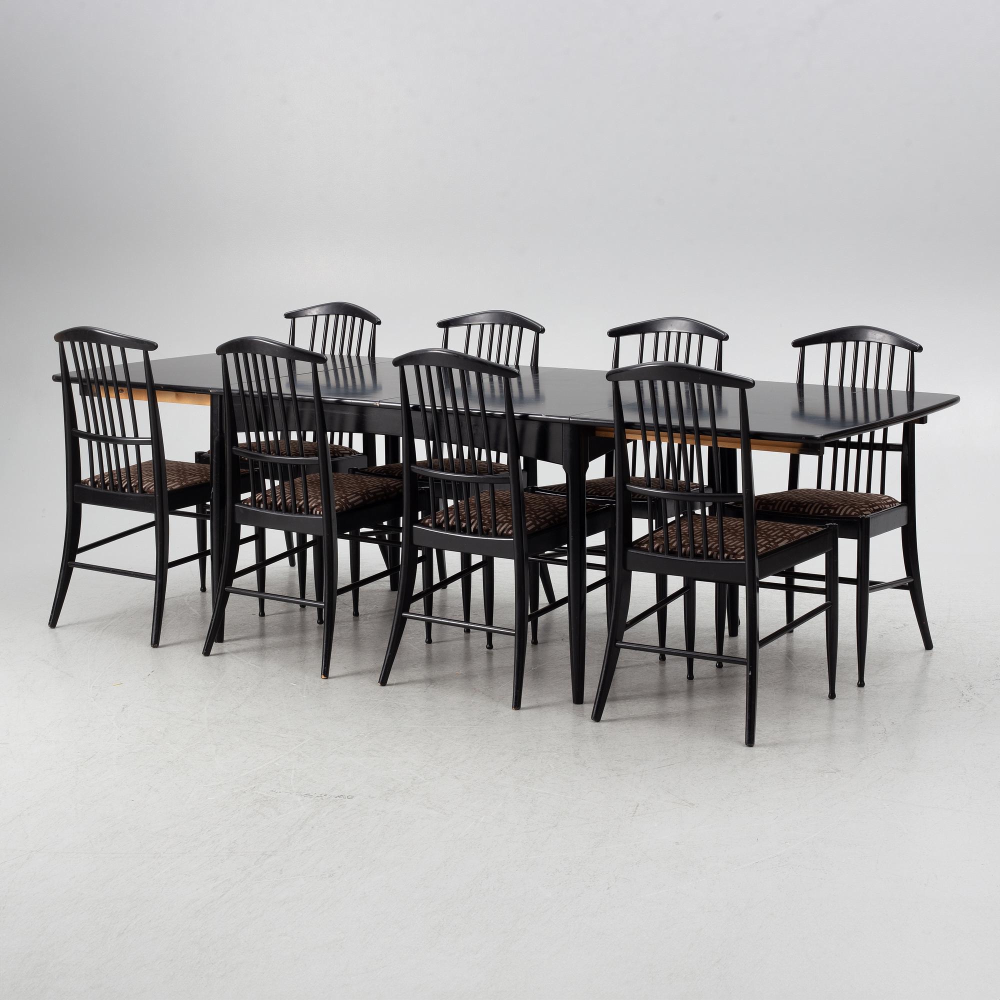 Kerstin Hörlin-Holmquist, Dining table with 8 chairs, 'Charlotte', Asko, Finland.