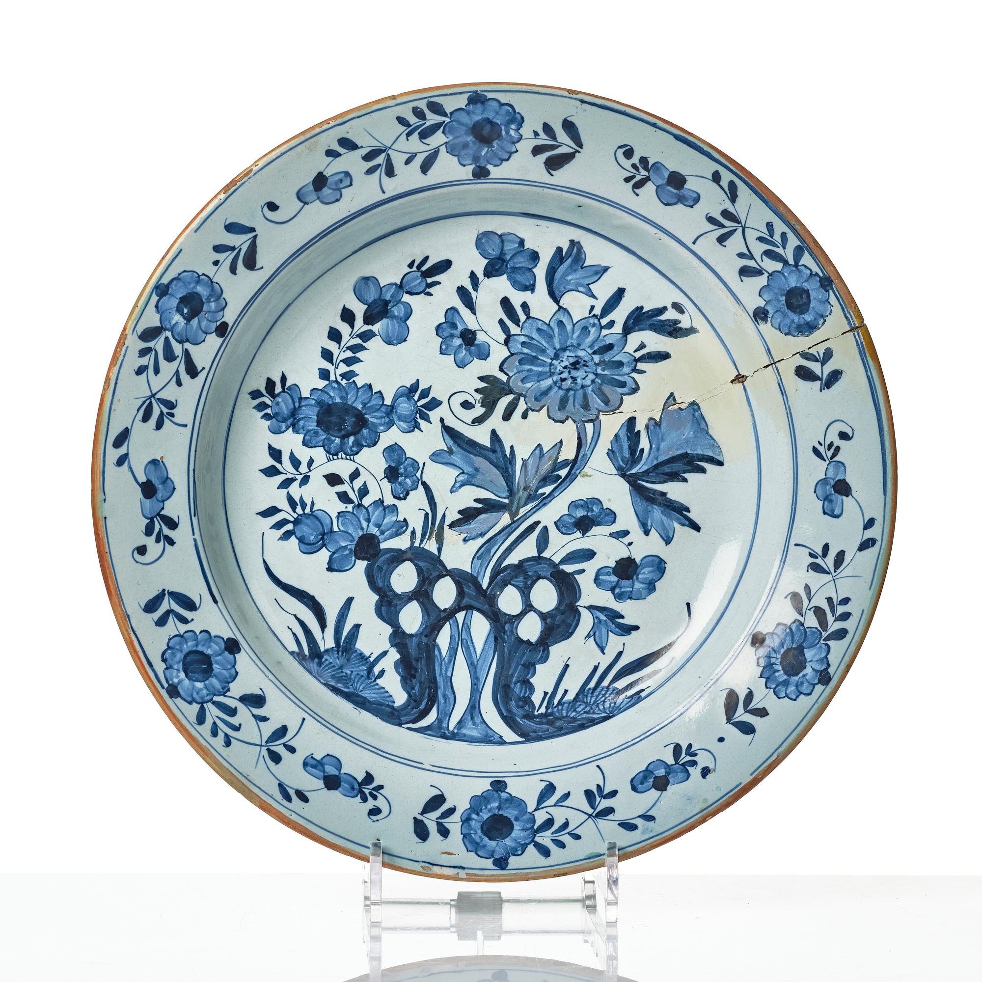A group of three faience dishes, 18th century.