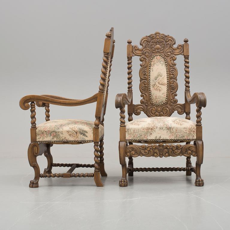 KARMSTOLAR, ett par, barockstil, 1900-talets början.