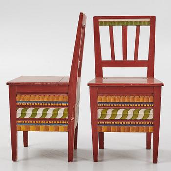 Two polychrome-painted Swedish chairs, 20th century.