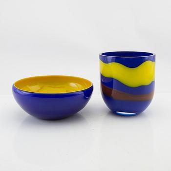 Berit Johansson, bowl and vase signed 1990/2000, one numbered 6/50.