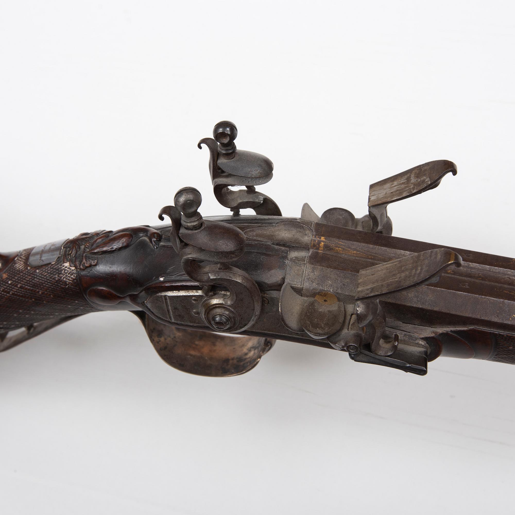 A double barrelled flintlock sporting gun by Guillame Berleur (1780-1830) possibly from Marshal Marquis de Marmont.