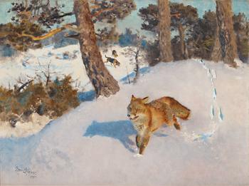 550. Bruno Liljefors, Dogs hunting a fox.