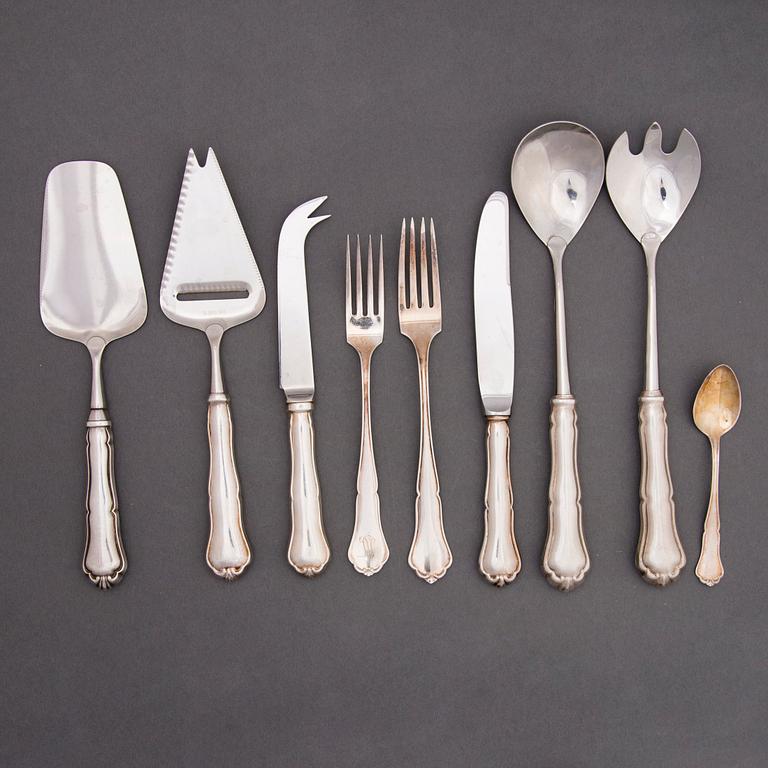 An 29-piece Chippendale silver cutlery set, Finnish hall marks, 1980s-90s.