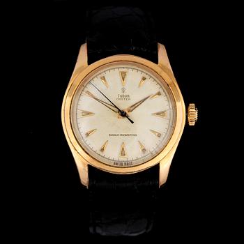 ARMBANDSUR, herr, Tudor Oyster, shock-resisting, modell 7804, guld på stål, 1950-tal.